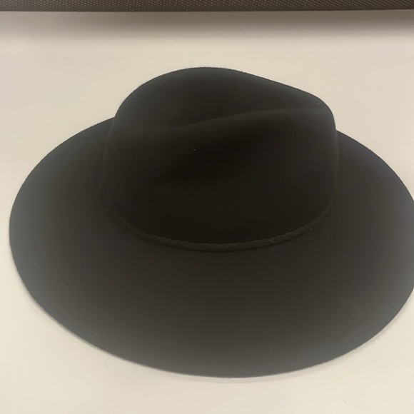 Anthropologie Classic Black Hat 100% wool large brim boho styled, One size main image 3